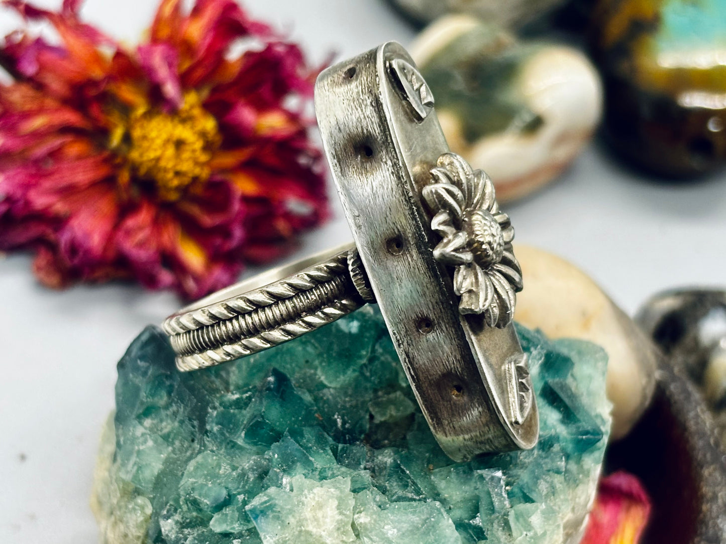 Sterling Silver Hollow Box Form Shaker Adjustable Ring # 2