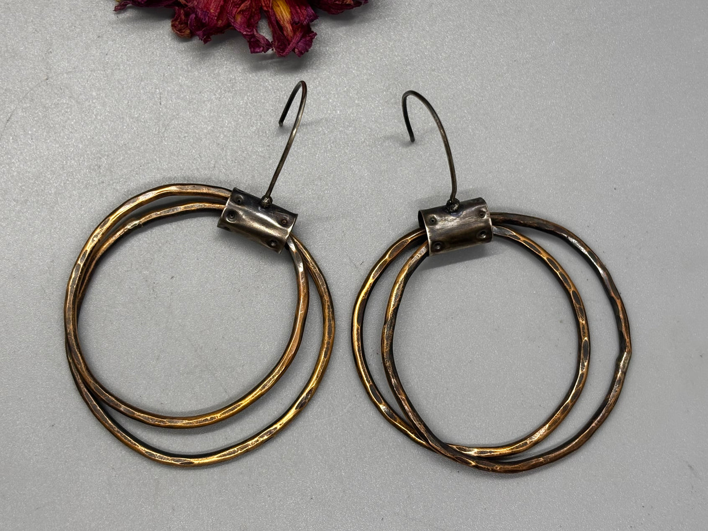 Bronze and Silver Double Hoop Earrings