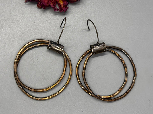 Bronze and Silver Double Hoop Earrings