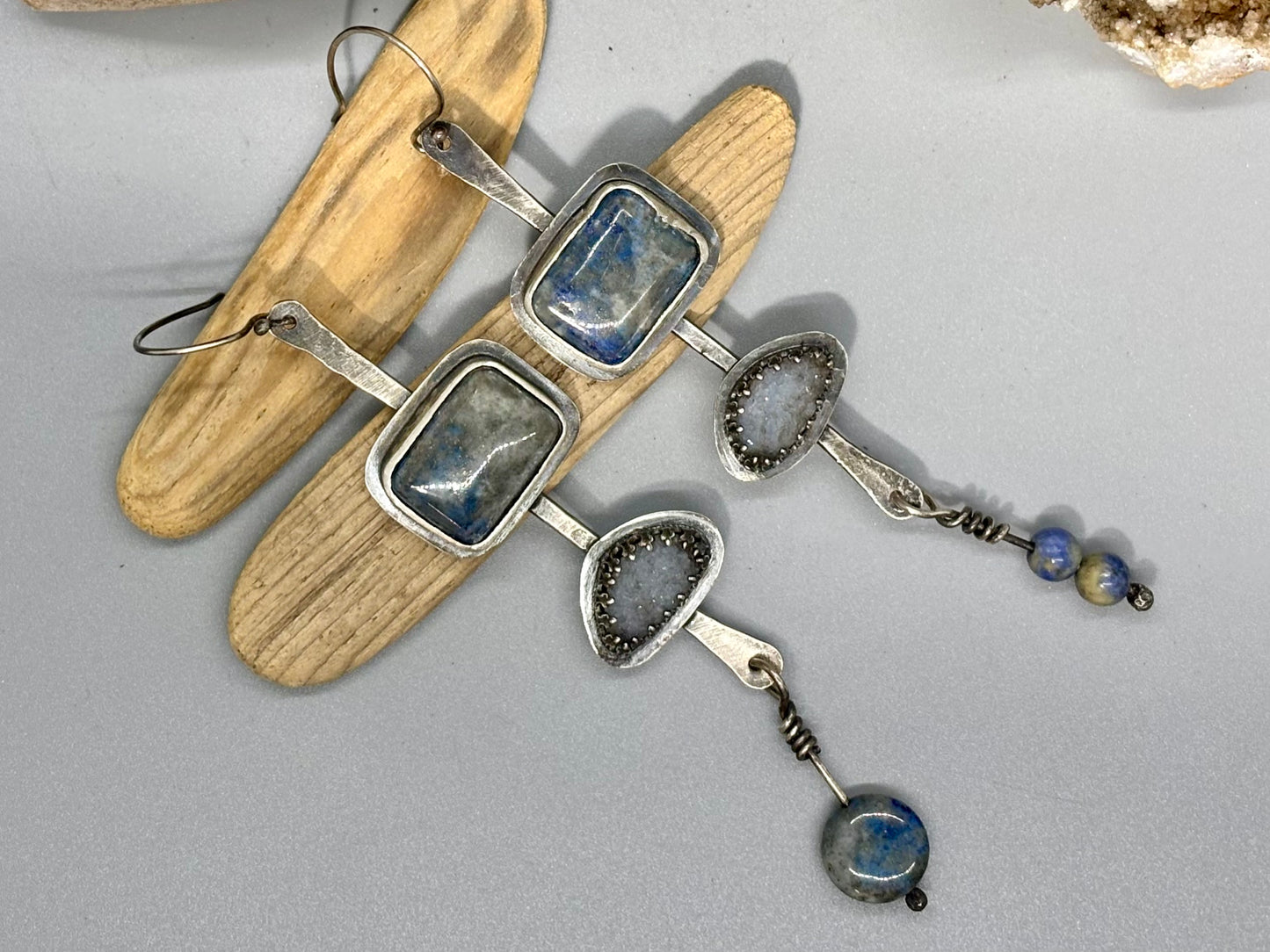 Sterling Silver Lapis Druzy Dangle Earrings