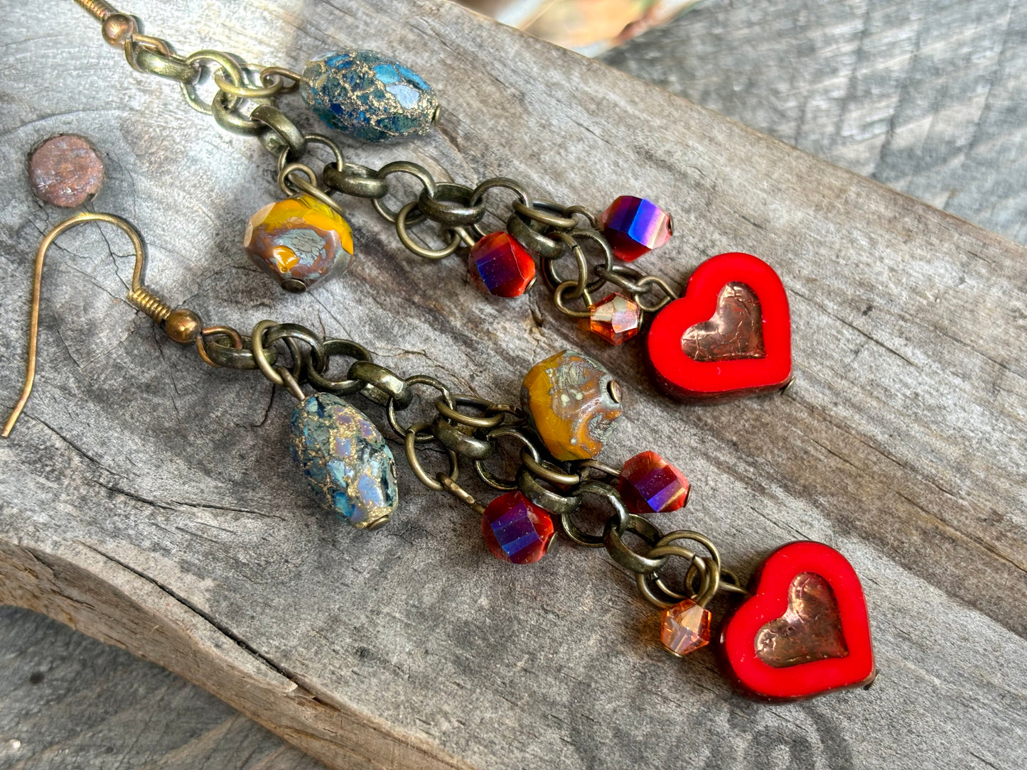 Red Heart Boho Earrings