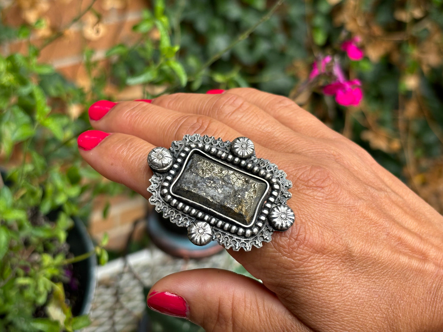 Sterling Silver Pyrite Custom adjustable Size Ring