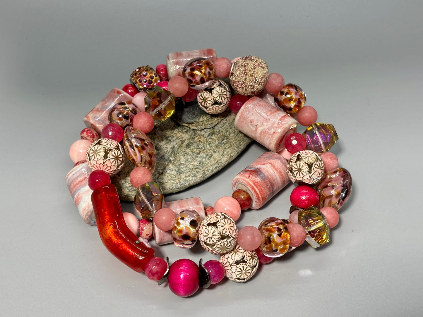 Boho Pink Party Stretch Bracelet Set