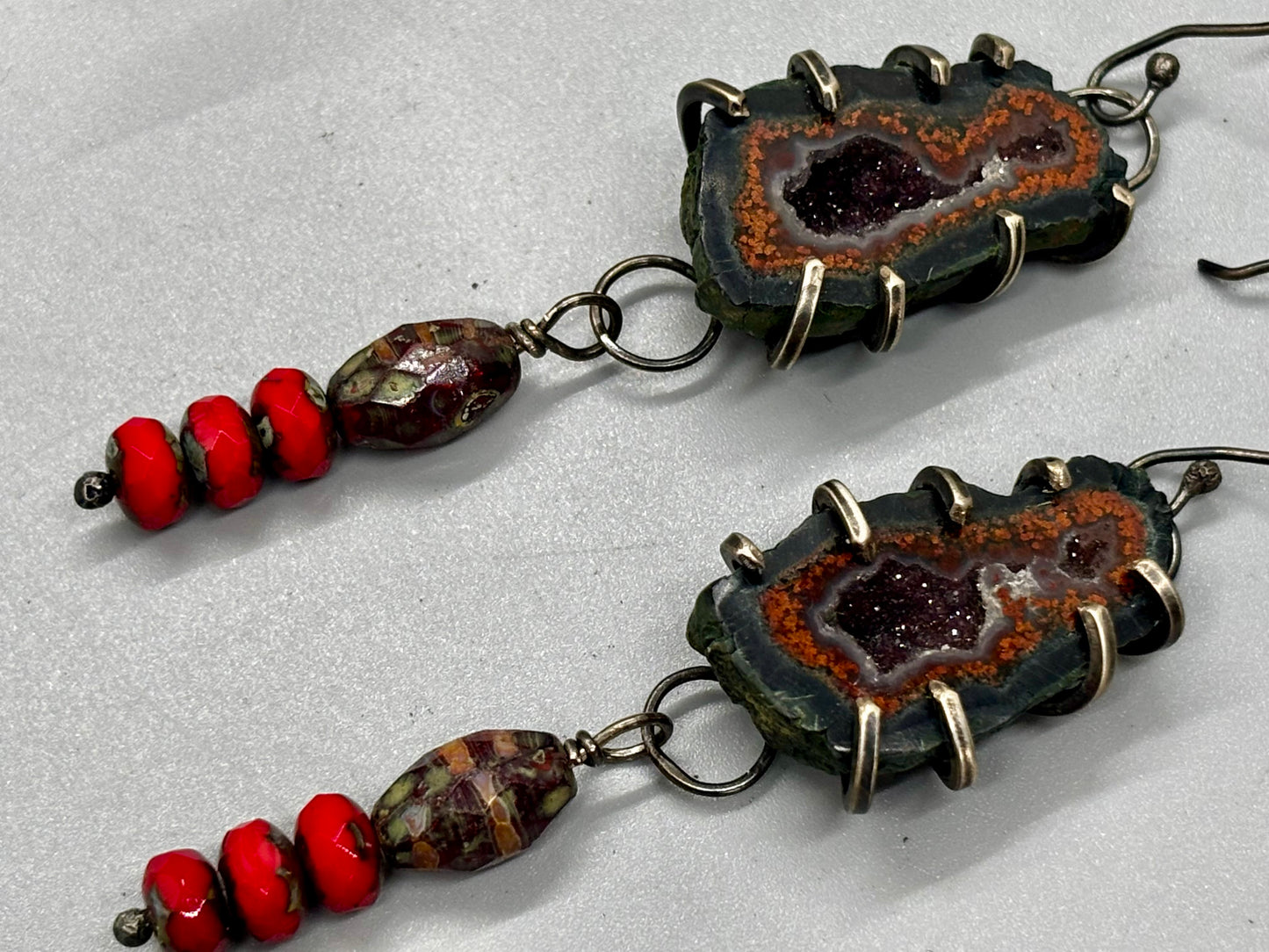 Tabasco Geode Sterling Silver Czech Glass Earrings