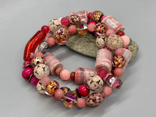 Boho Pink Party Stretch Bracelet Set
