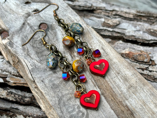 Red Heart Boho Earrings