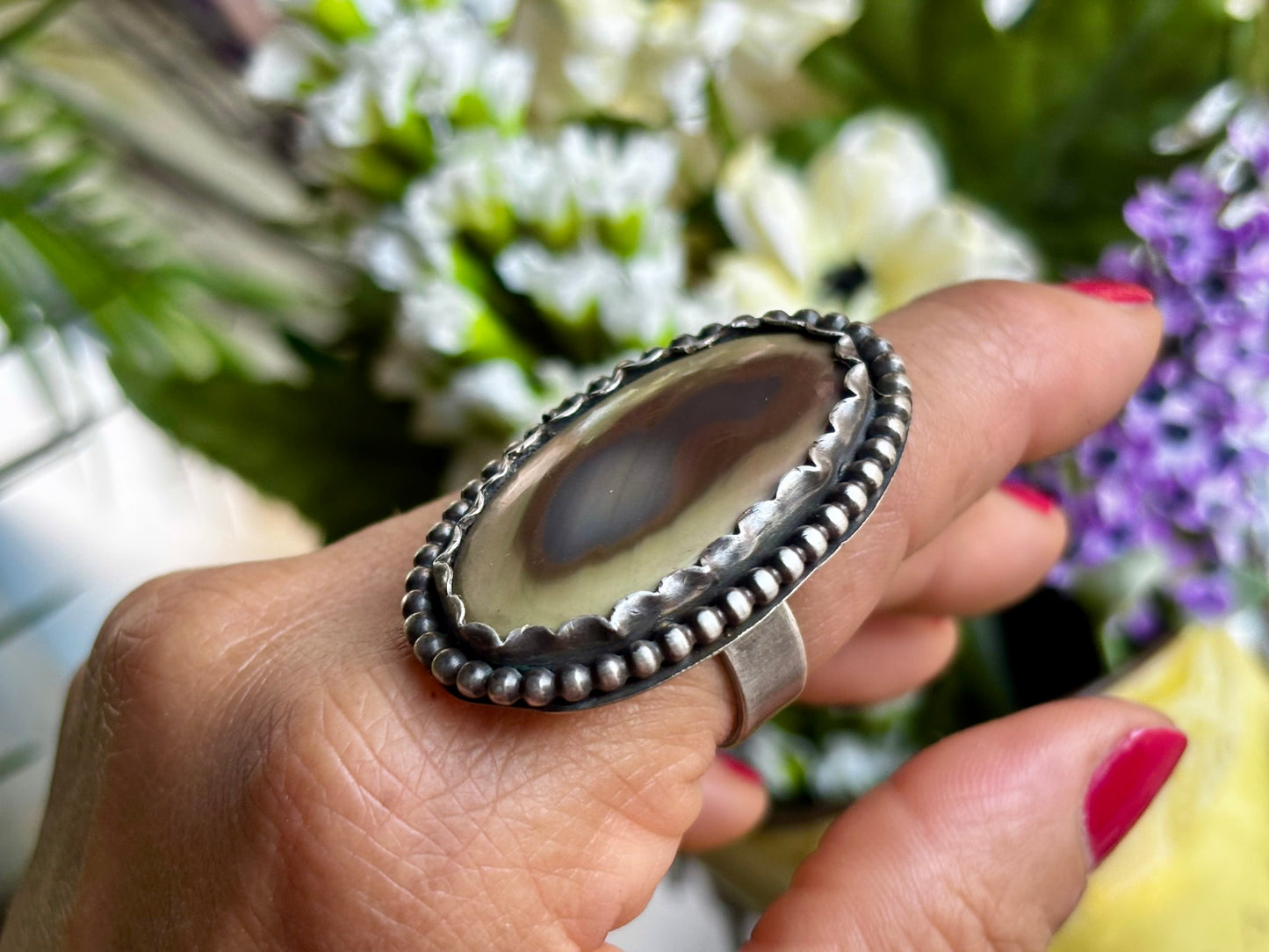Sterling Silver Imperial Jasper Adjustable Ring