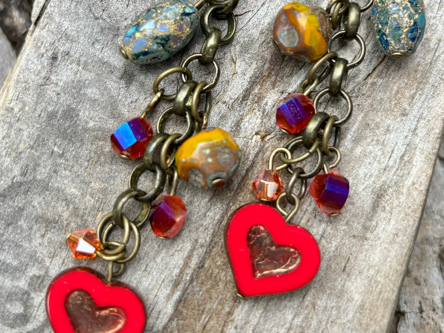 Red Heart Boho Earrings