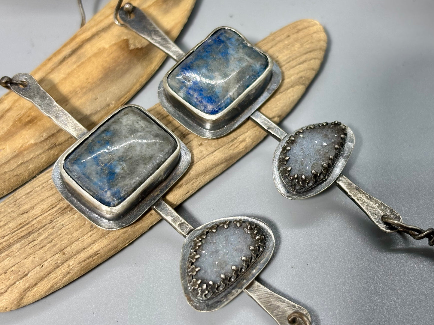 Sterling Silver Lapis Druzy Dangle Earrings