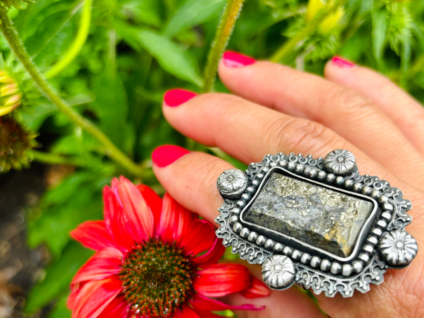 Sterling Silver Pyrite Custom adjustable Size Ring