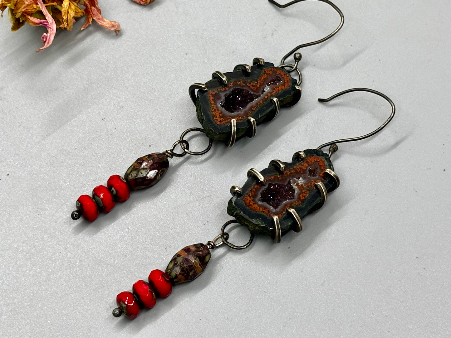 Tabasco Geode Sterling Silver Czech Glass Earrings