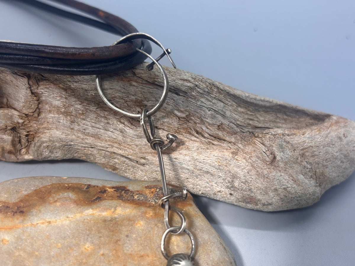Mother of Pearl Vandinite Cantera Opal Petrified Palm Root Choker Necklace