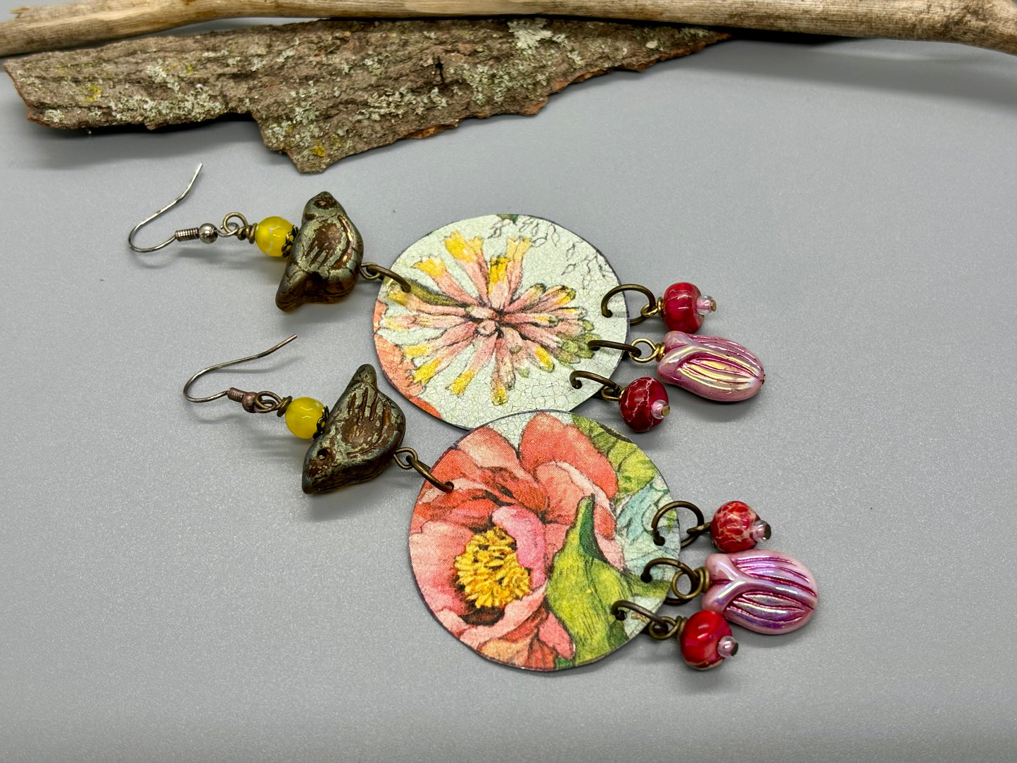 Flower Power Birdie Dangle Earrings