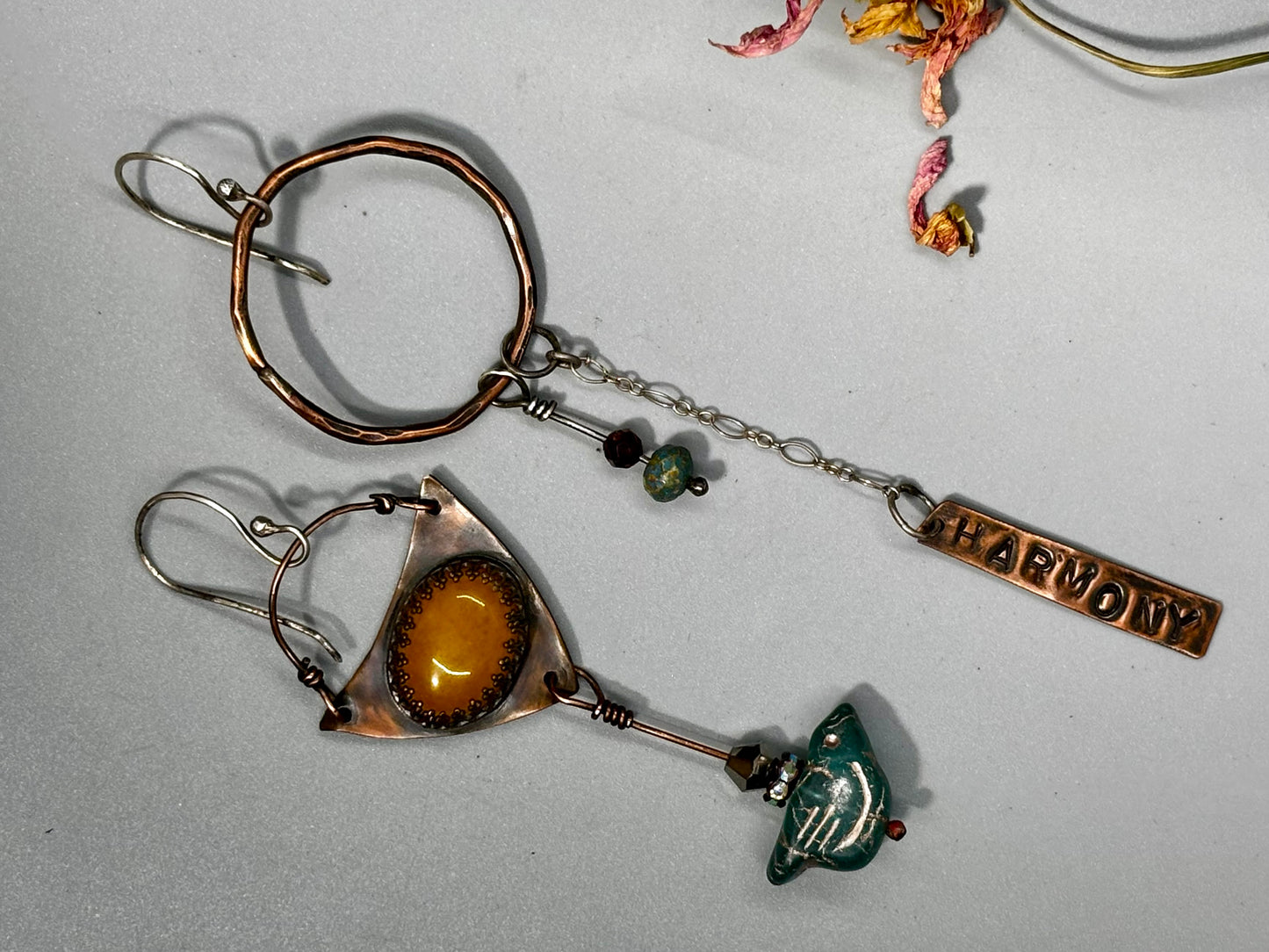 Yellow Jade Green AsymmetricalBirdie Earrings