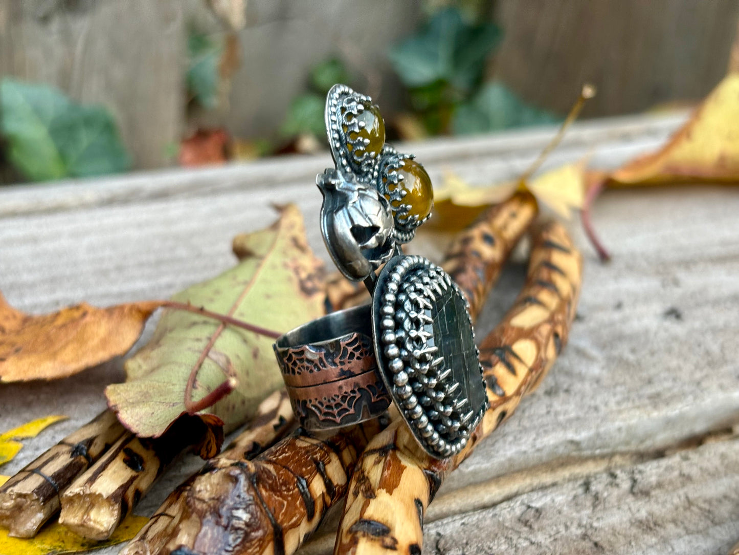 Halloween Collection Jack-O-Lantern Labradorite Chalcedony Adjustable Ring (2)