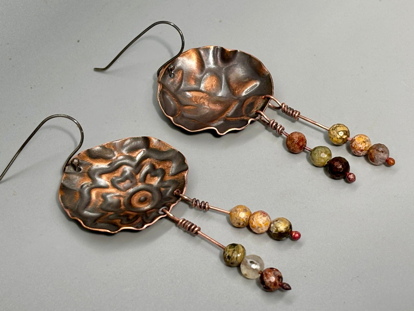Bohemian Floral Disk Dangle Beaded Earrings # 3