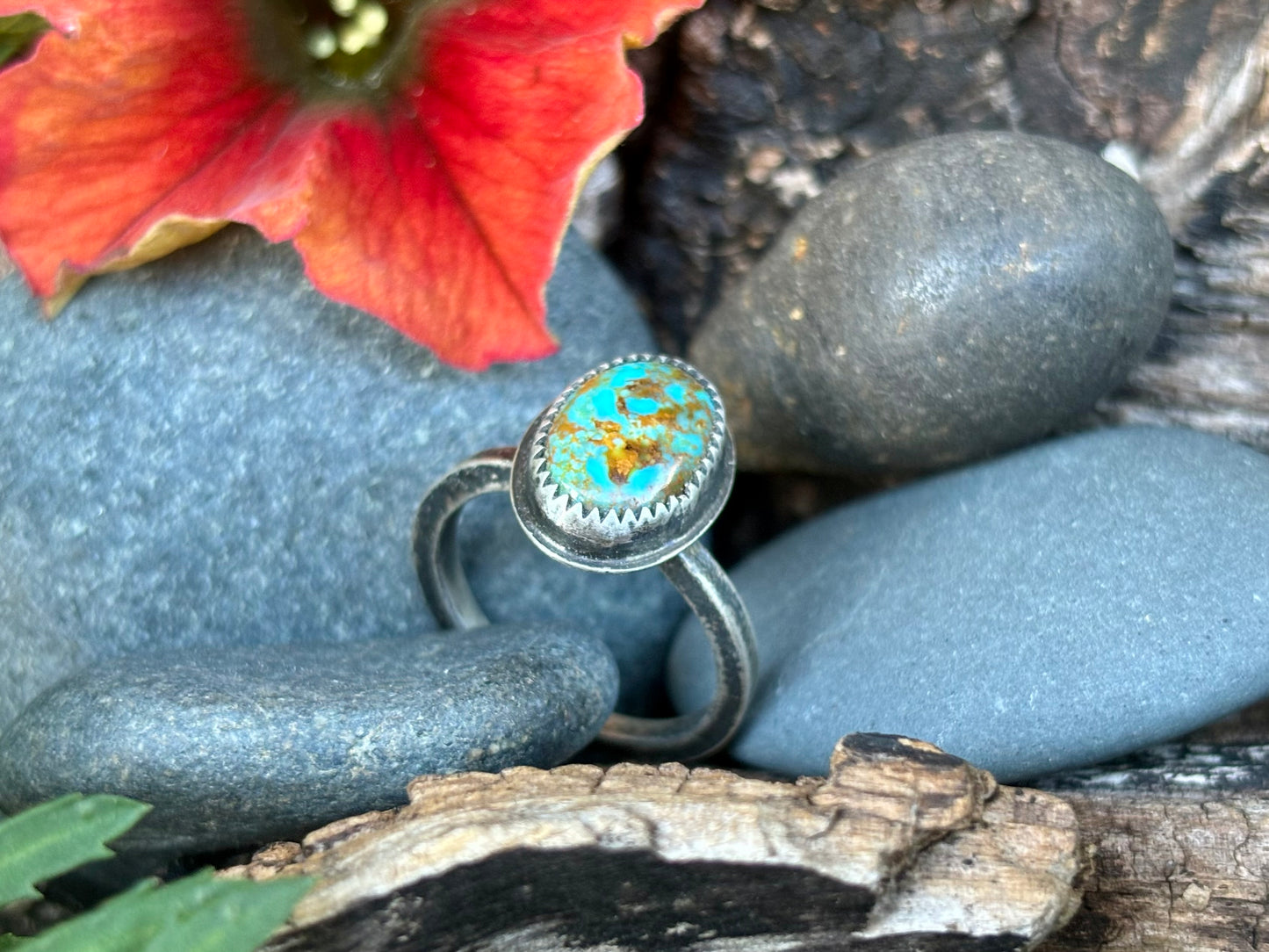 Turquoise Mountain Sterling Stacker Ring (1 piece) Sz. 8