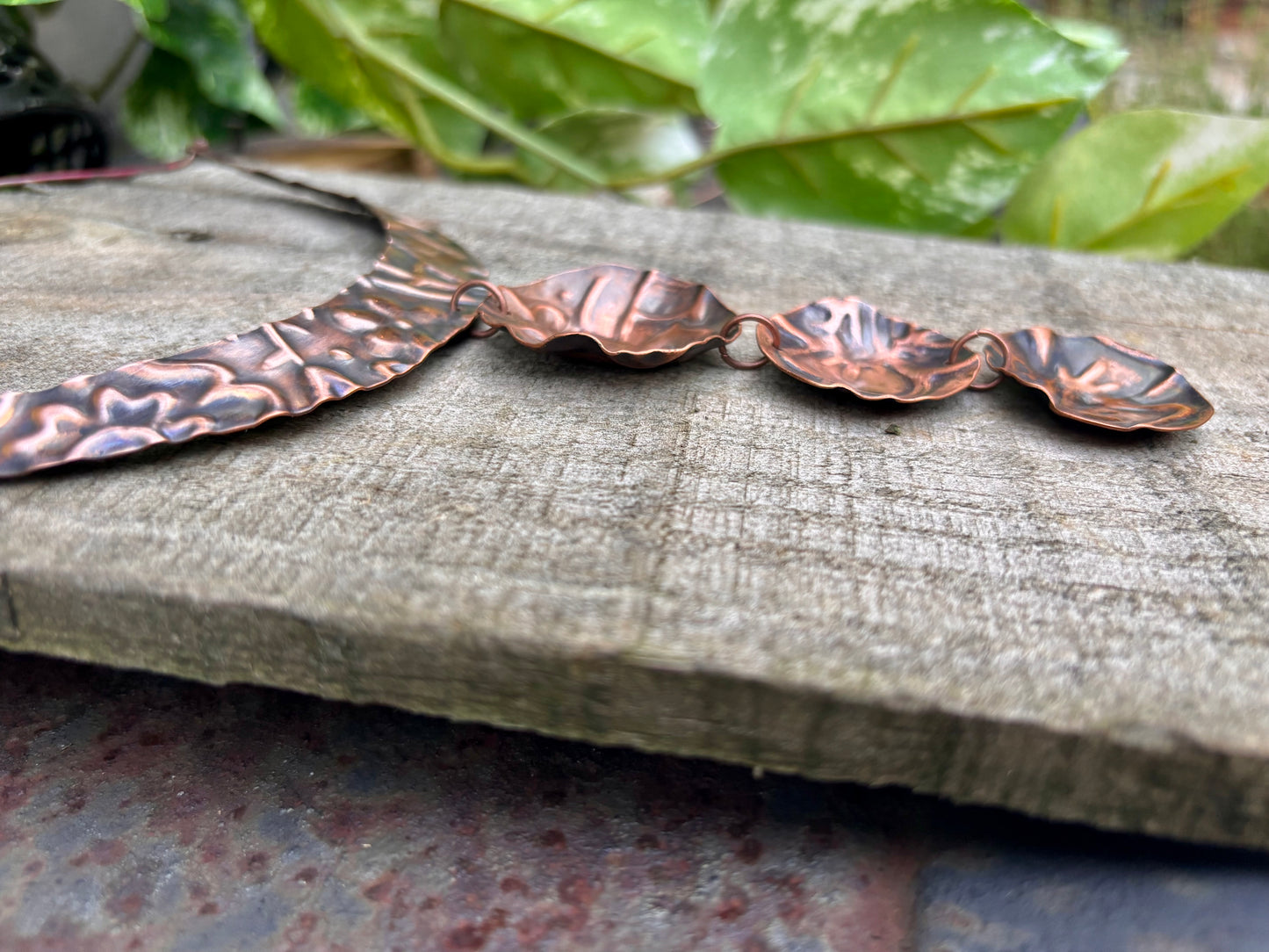 Copper Floral Stamped Formed Disk Choker Necklace