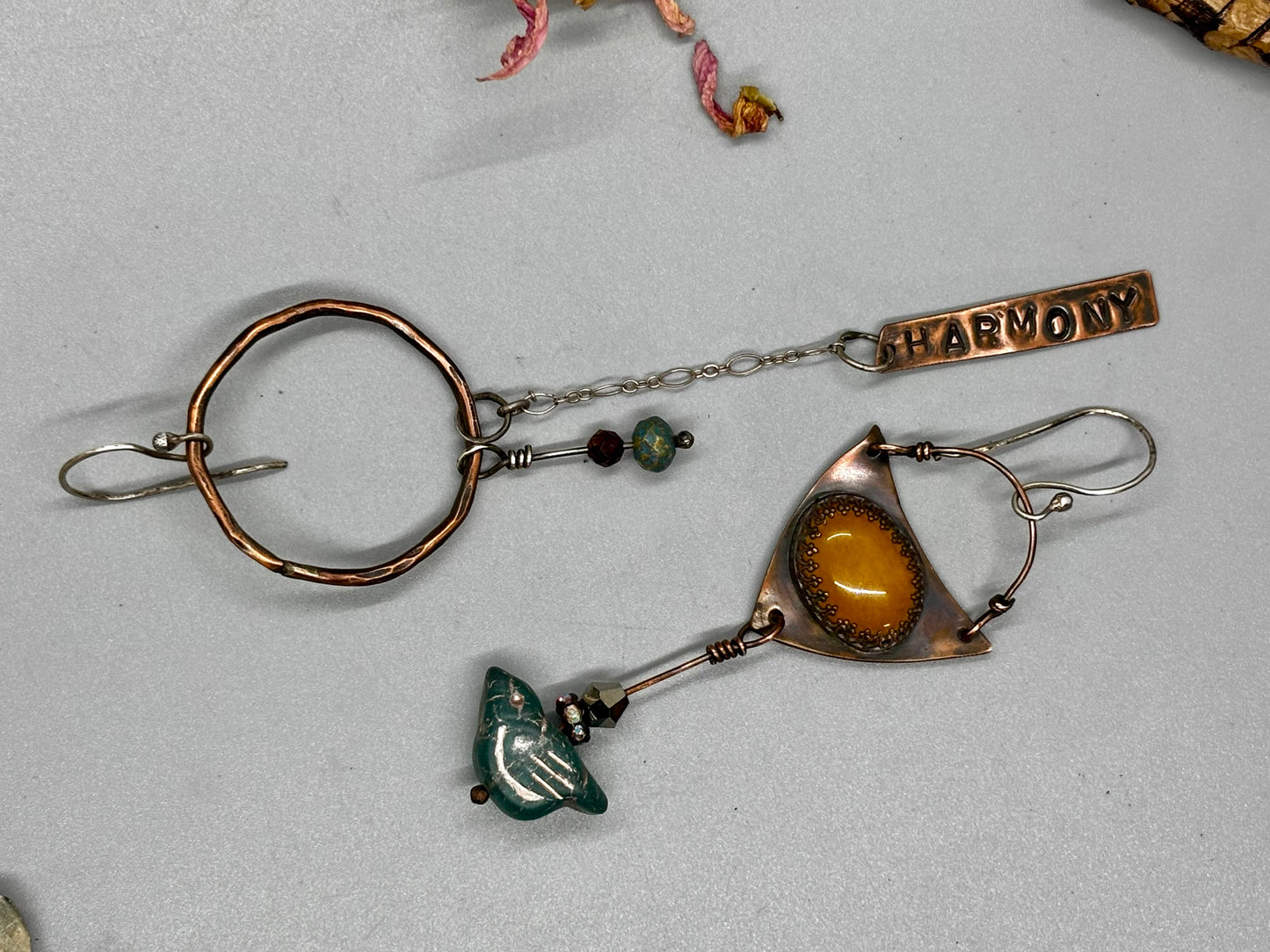 Yellow Jade Green AsymmetricalBirdie Earrings