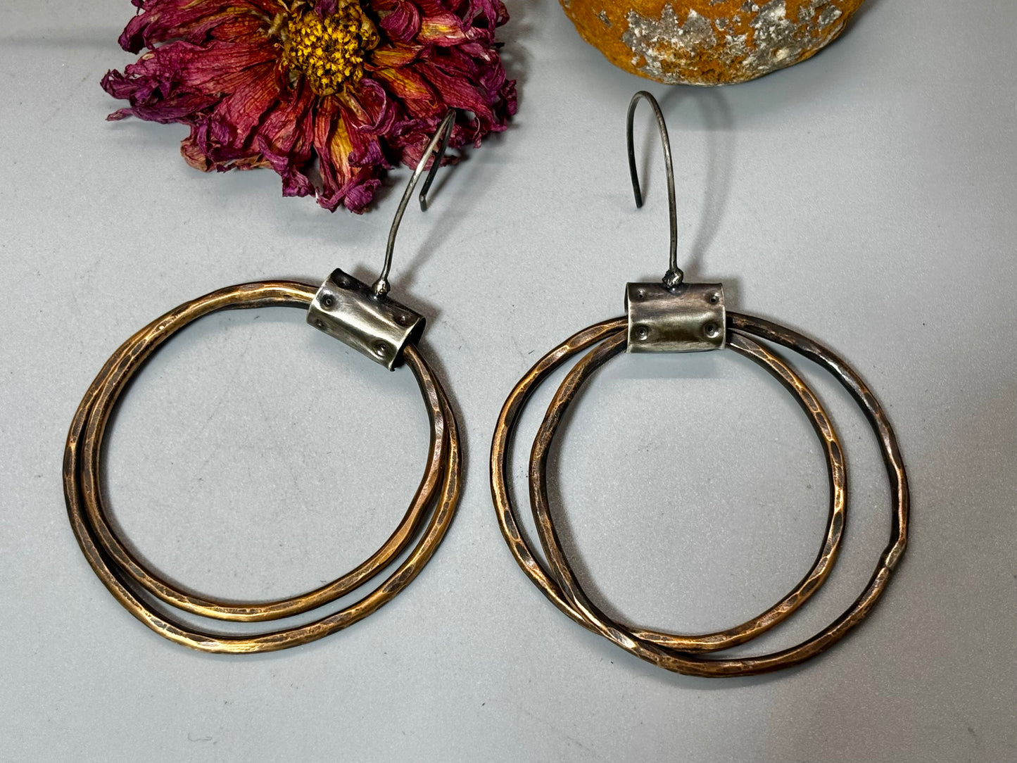 Bronze and Silver Double Hoop Earrings