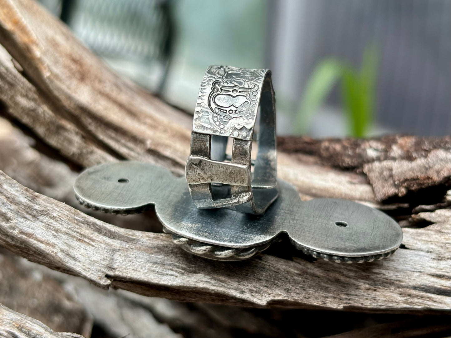 Sterling Silver Bamboo Mountain Turquoise Rutile Quartz Adjustable Ring