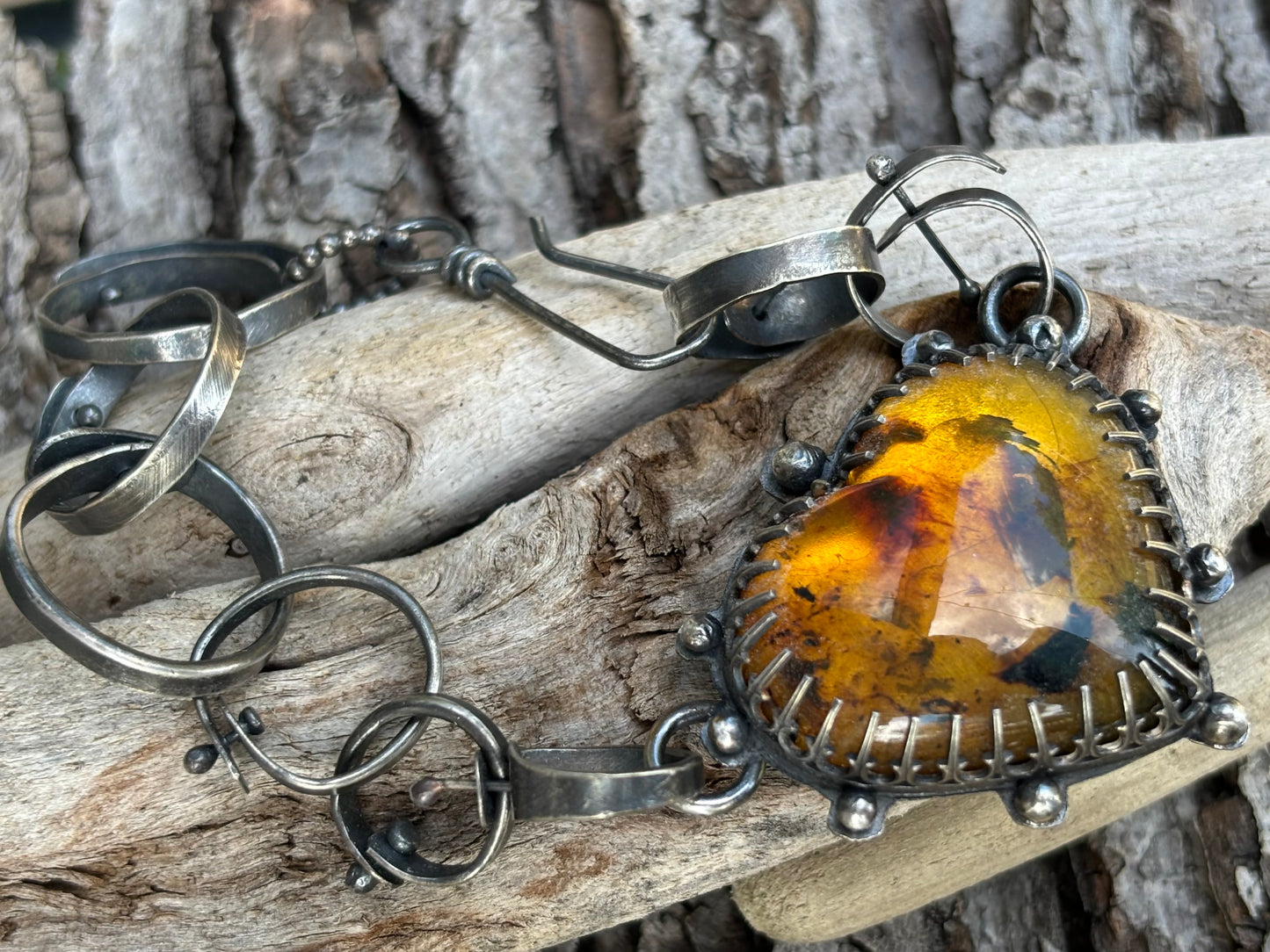 Sterling Silver Amber Heart Bracelet