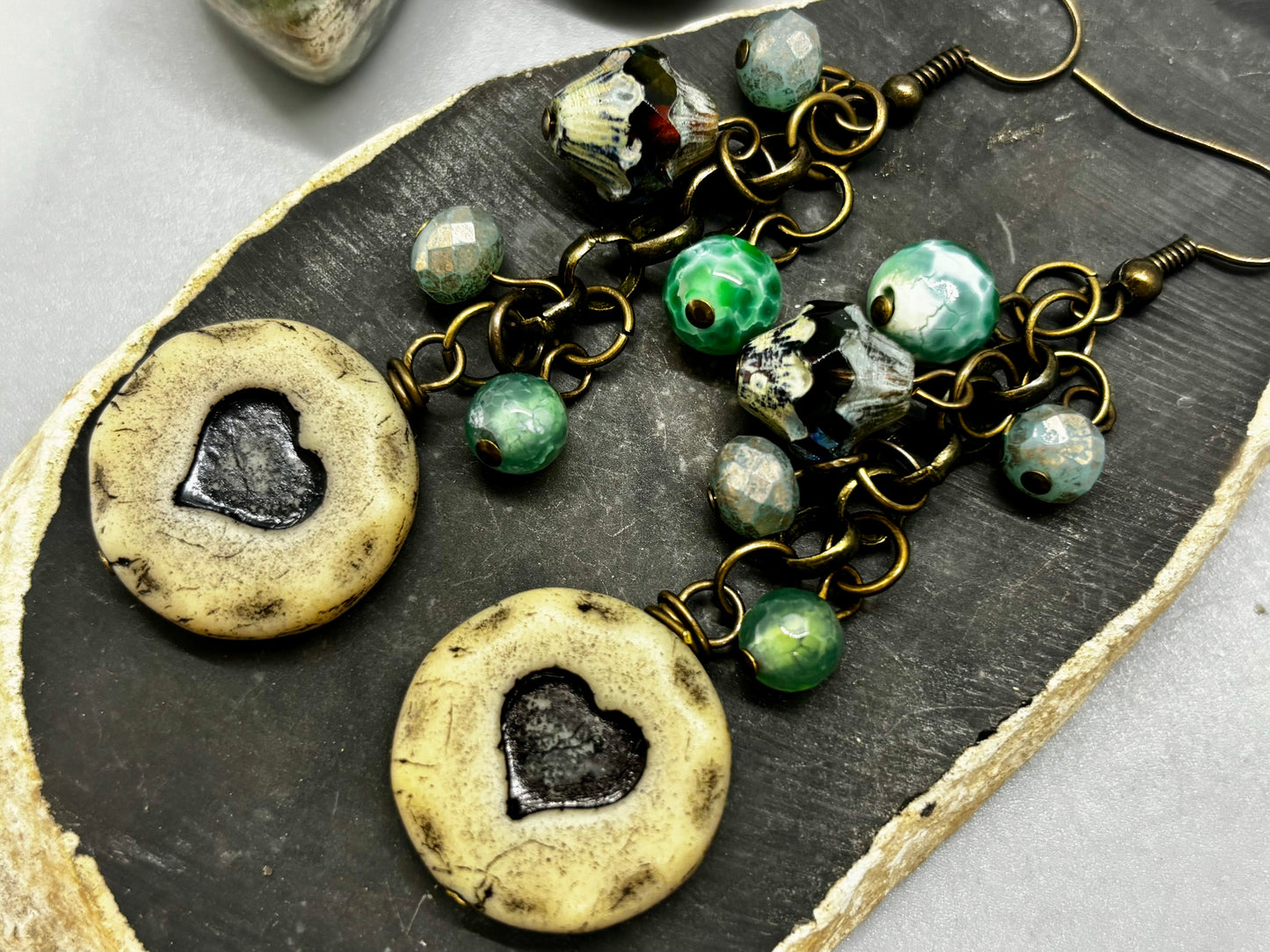 Mint Green Heart Beaded Earrings