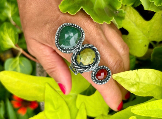 Sterling Silver Hubei Carnelian Serpentine Adjustable Ring # Y