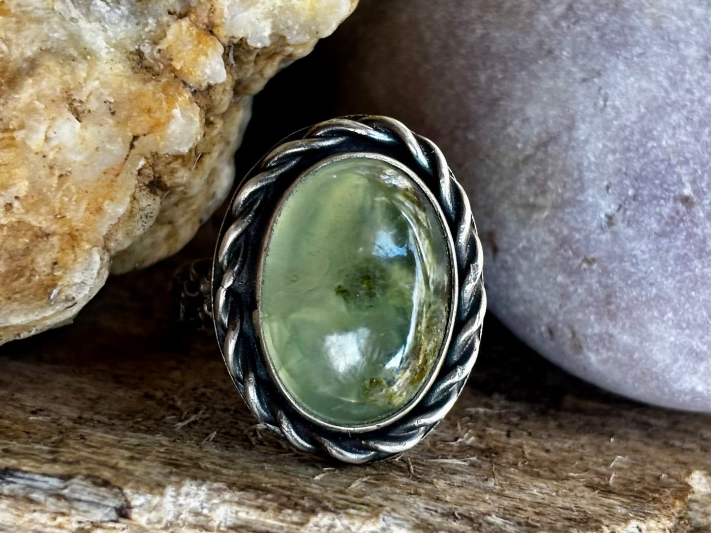 Sterling Silver Prehnite Adjustable Ring