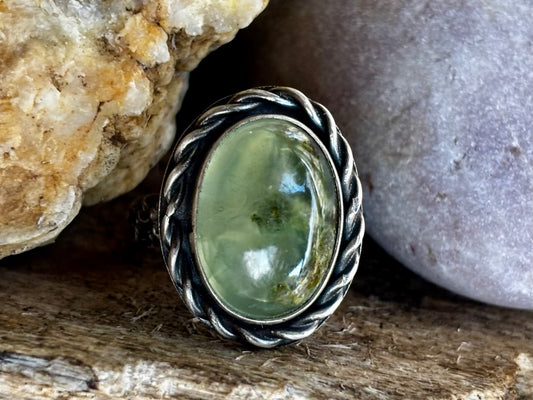 Sterling Silver Prehnite Adjustable Ring