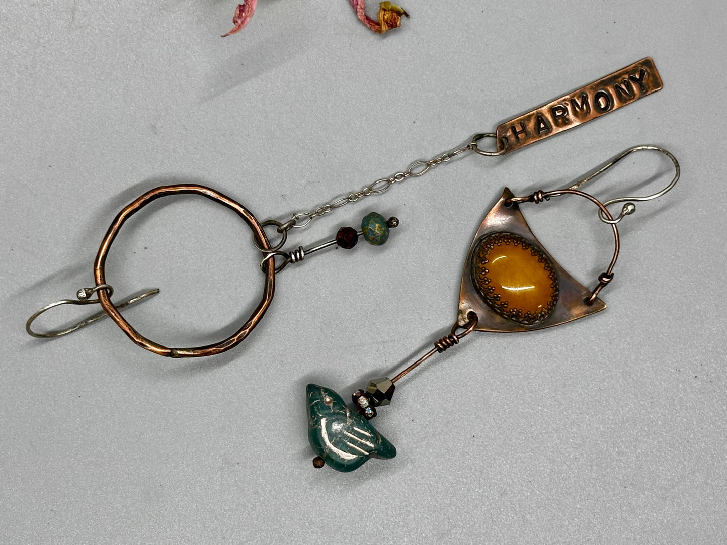 Yellow Jade Green AsymmetricalBirdie Earrings