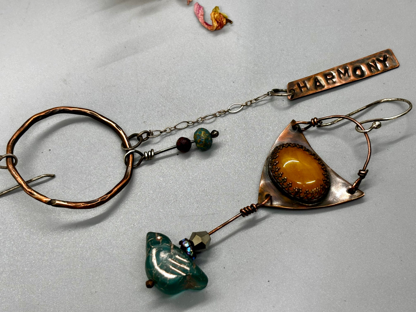 Yellow Jade Green AsymmetricalBirdie Earrings