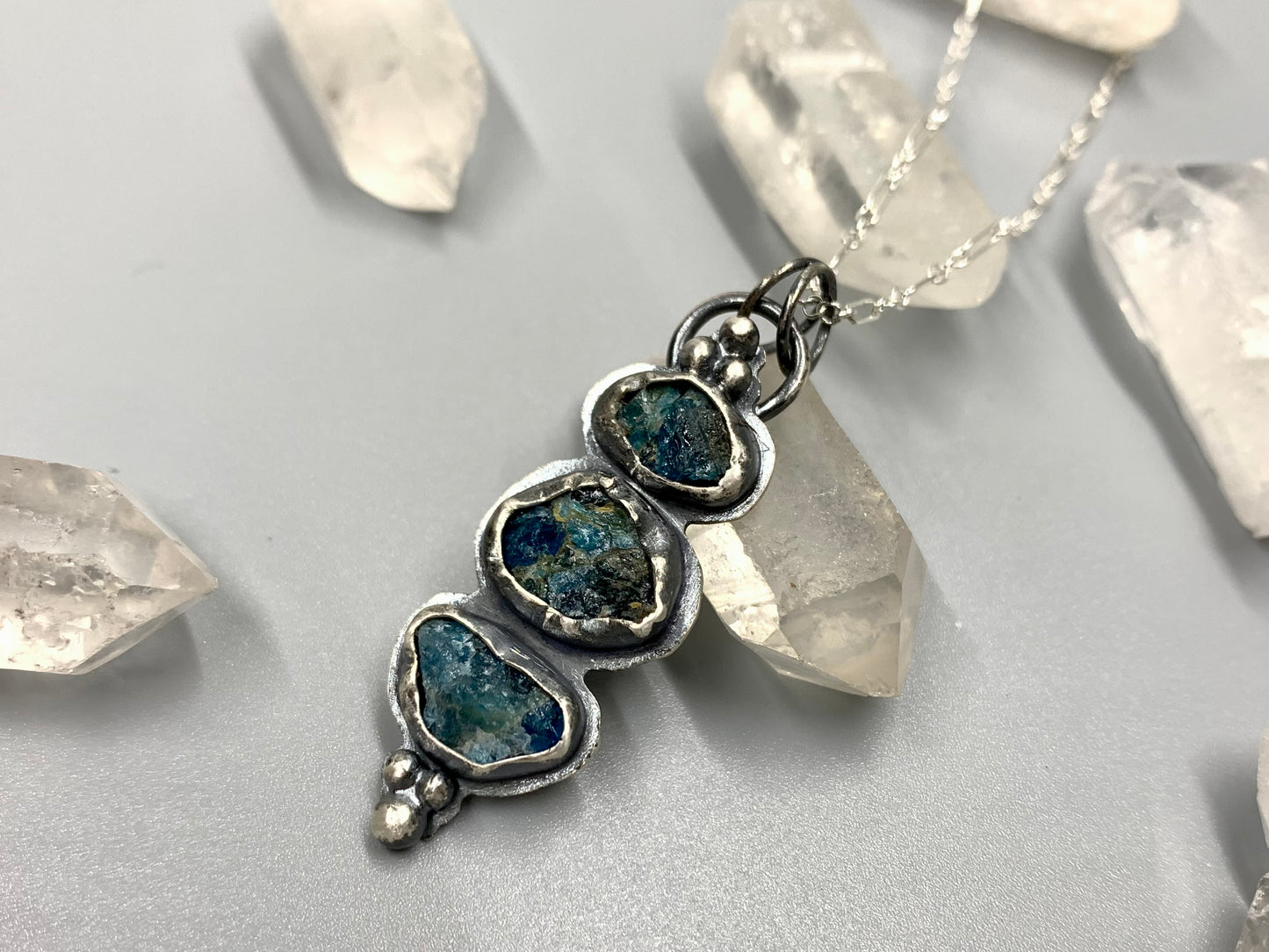 Raw Blue Apatite Sterling Silver Necklace