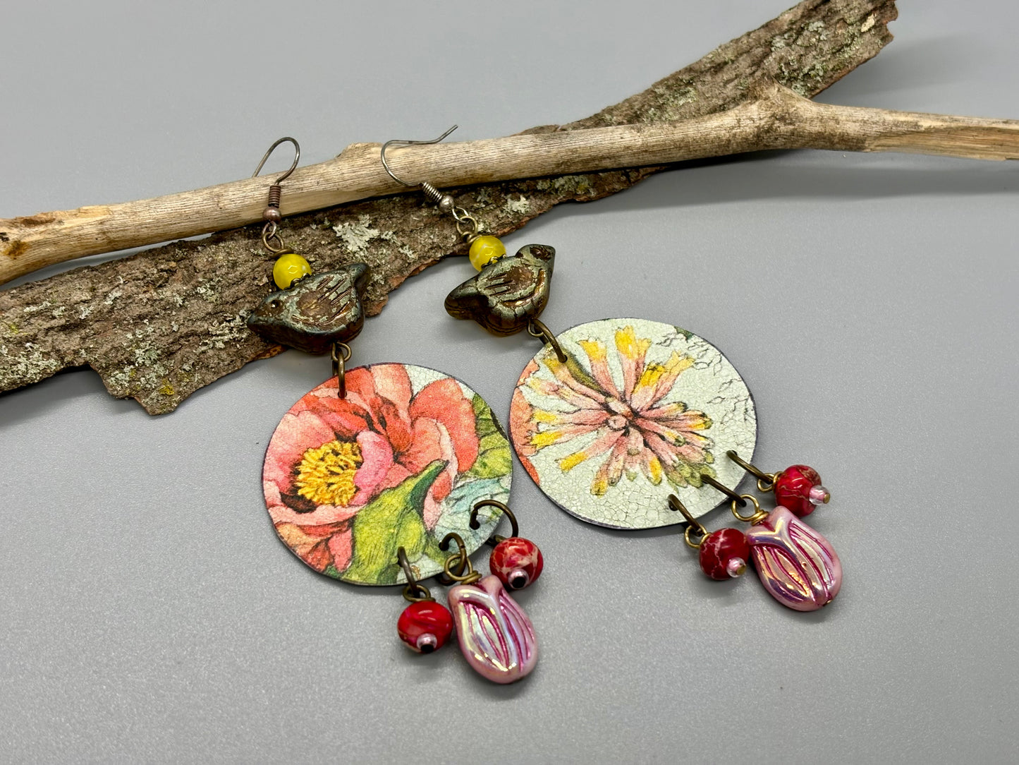 Flower Power Birdie Dangle Earrings