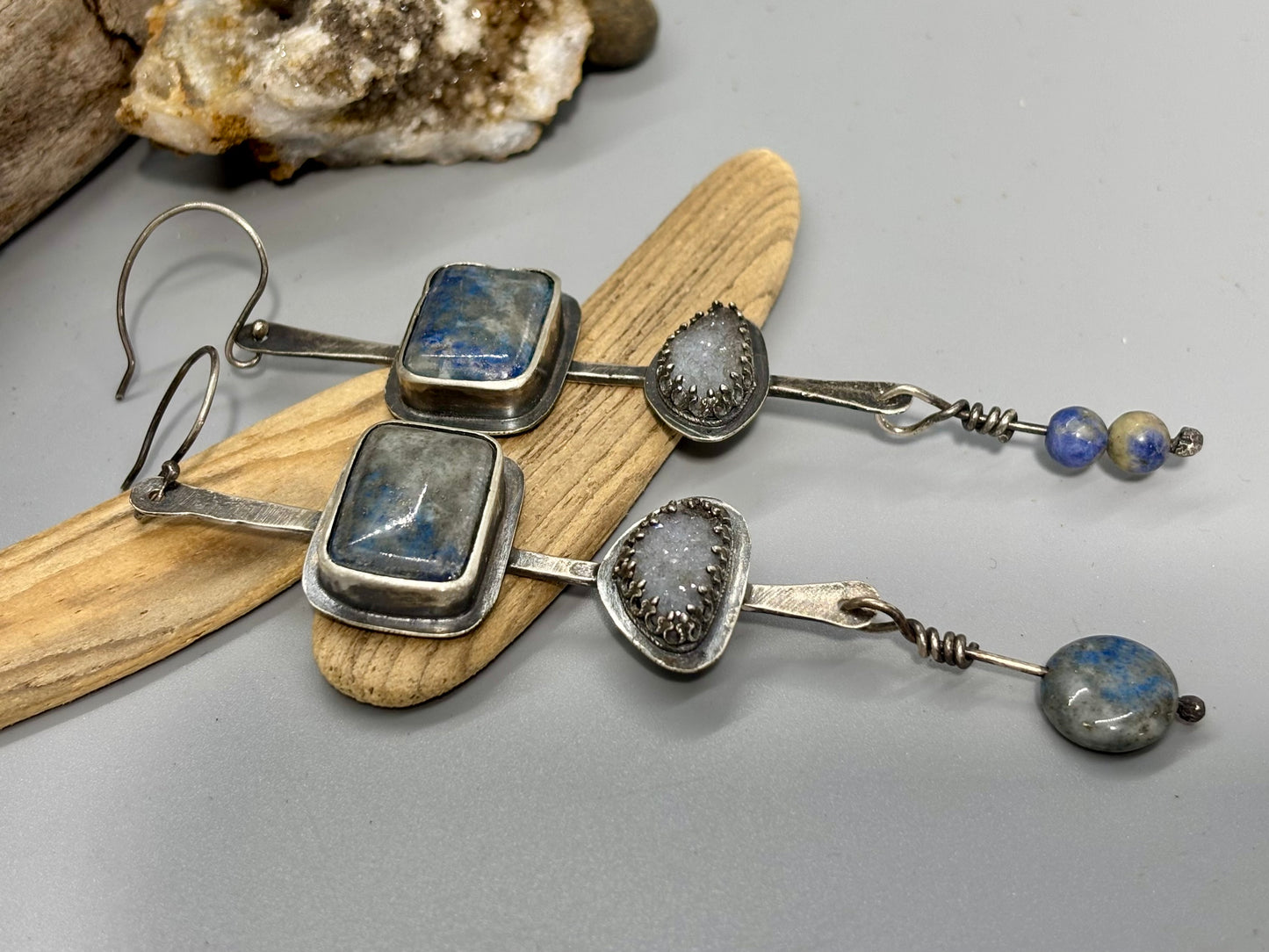 Sterling Silver Lapis Druzy Dangle Earrings