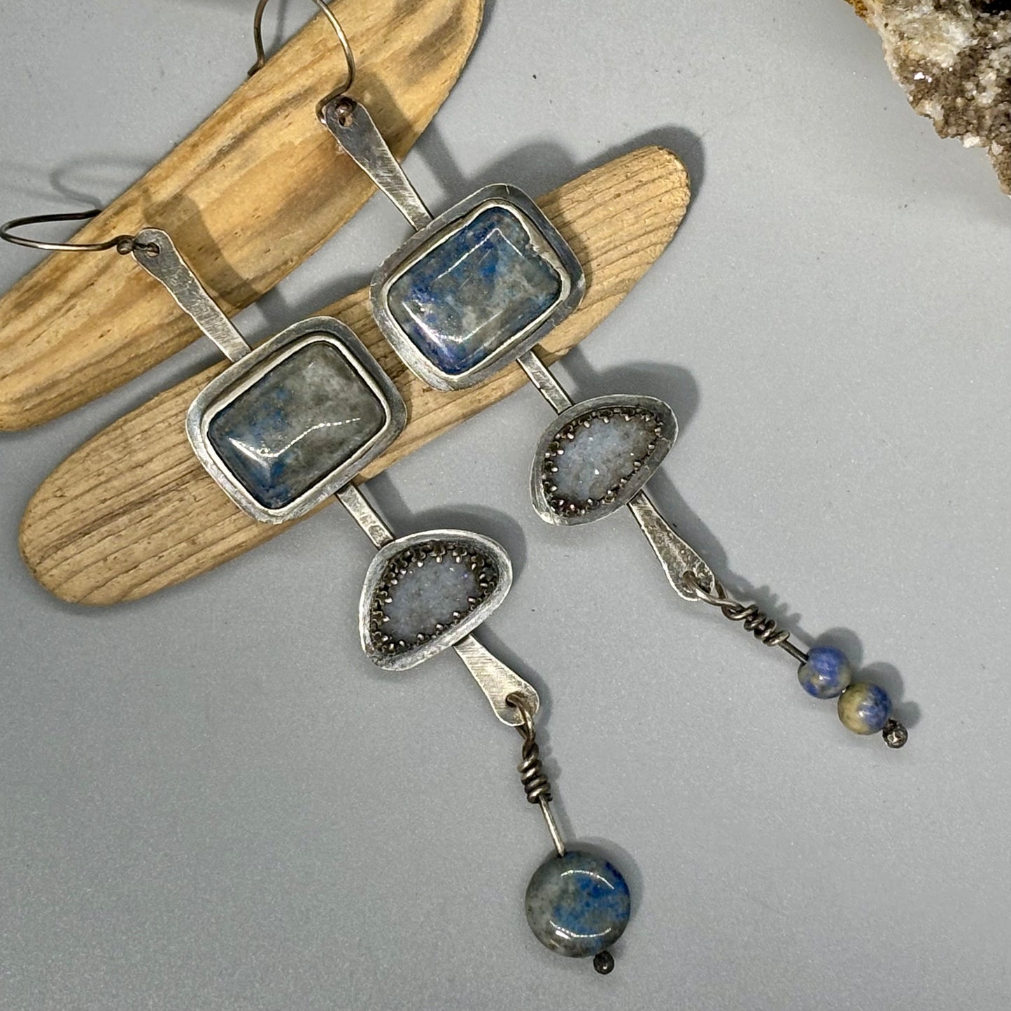 Sterling Silver Lapis Druzy Dangle Earrings