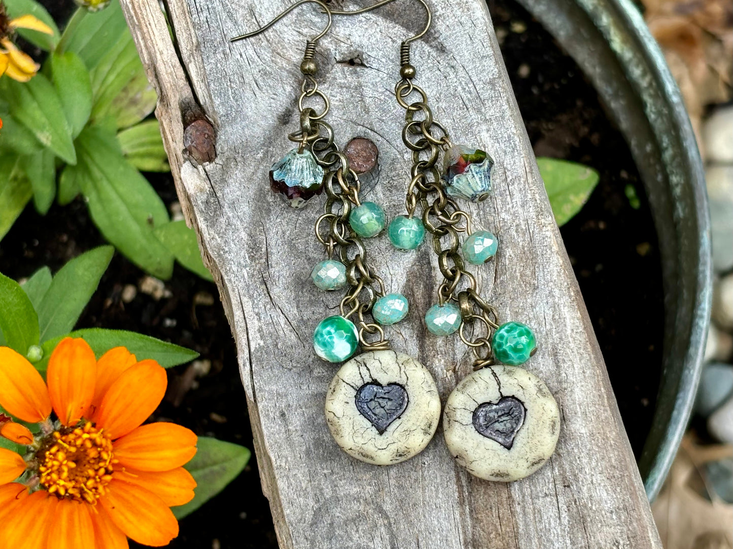 Mint Green Heart Beaded Earrings