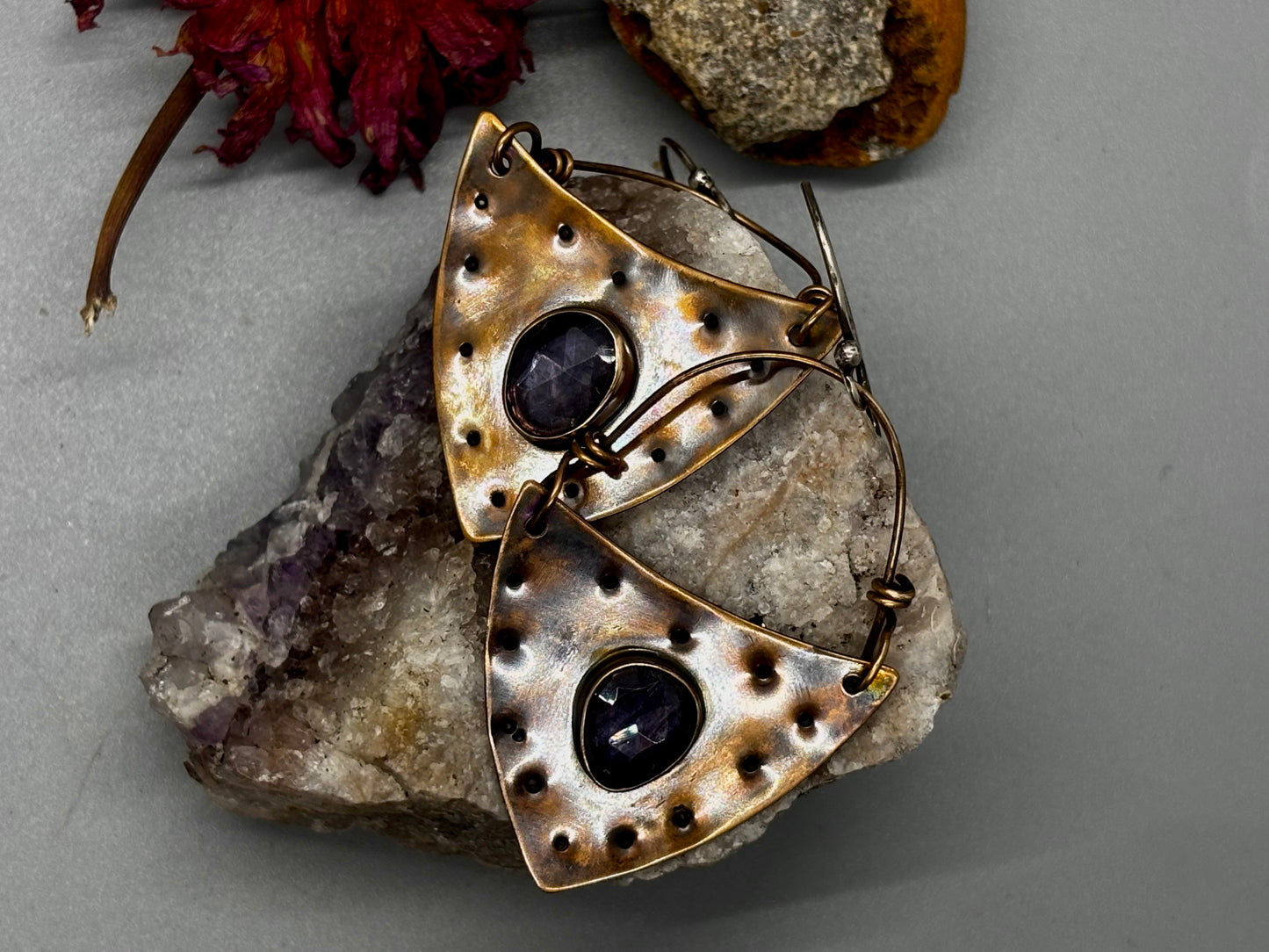 Lolite Bronze and Sterling Silver Earrings