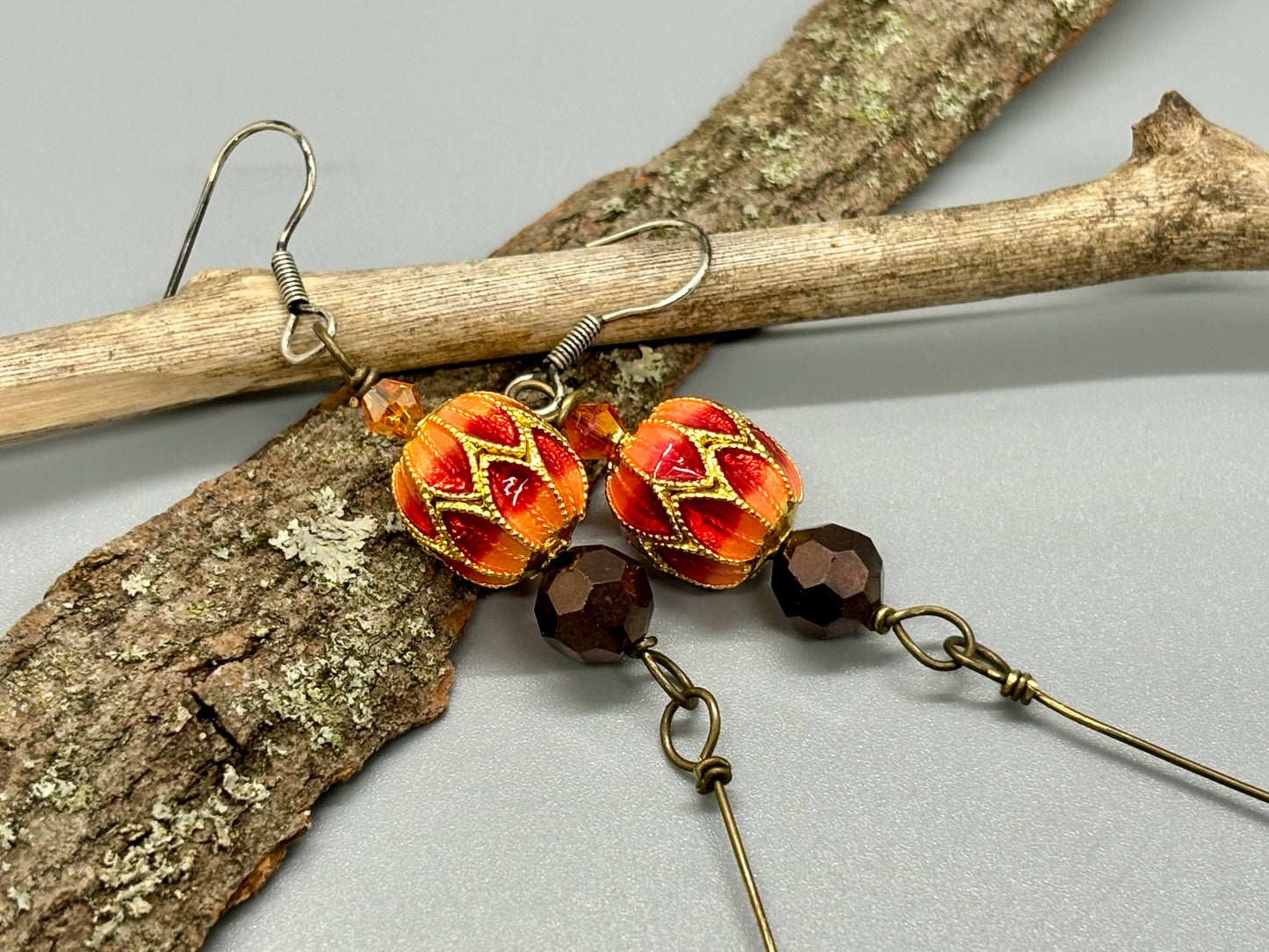 Orange Cloisonné Dangle Earrings