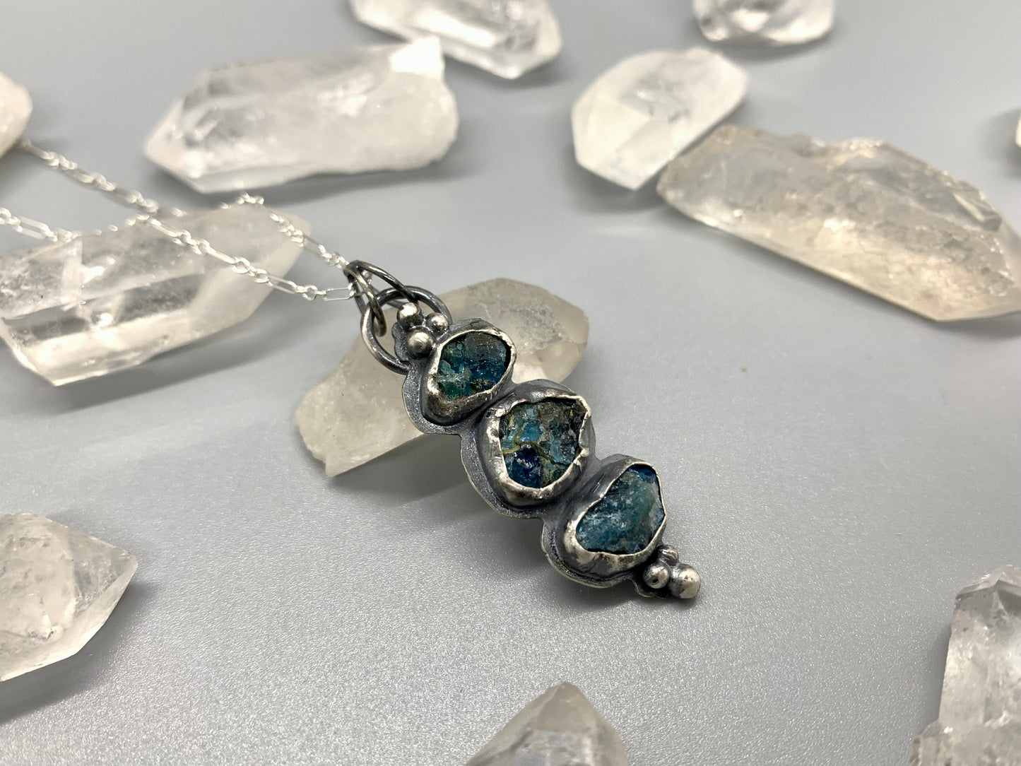 Raw Blue Apatite Sterling Silver Necklace