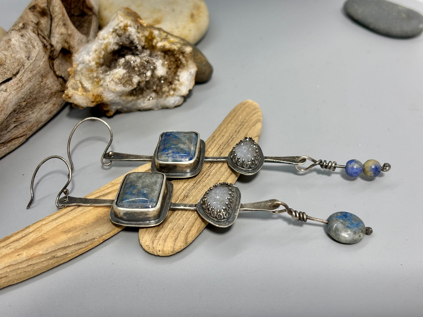 Sterling Silver Lapis Druzy Dangle Earrings