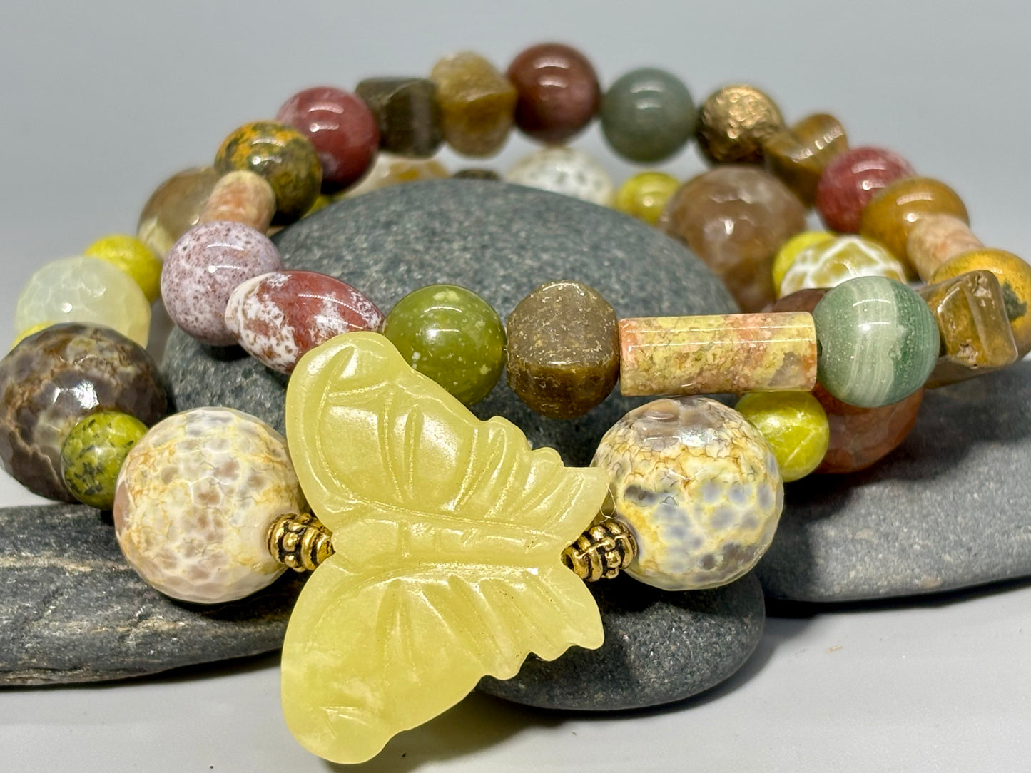 Boho Jasper Jade Agate Stretch Bracelet Set