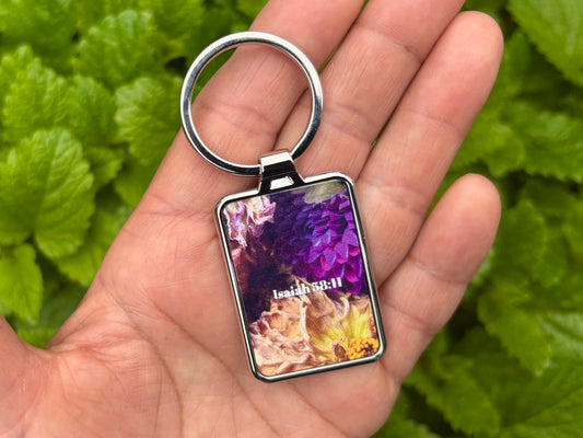 Purple Yellow Dahlia Keychain