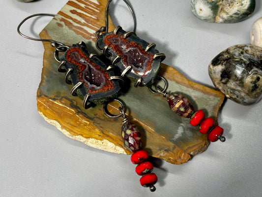 Tabasco Geode Sterling Silver Czech Glass Earrings