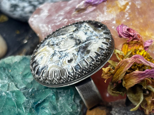 Sterling Silver Crazy Lace Agate Adjustable Ring