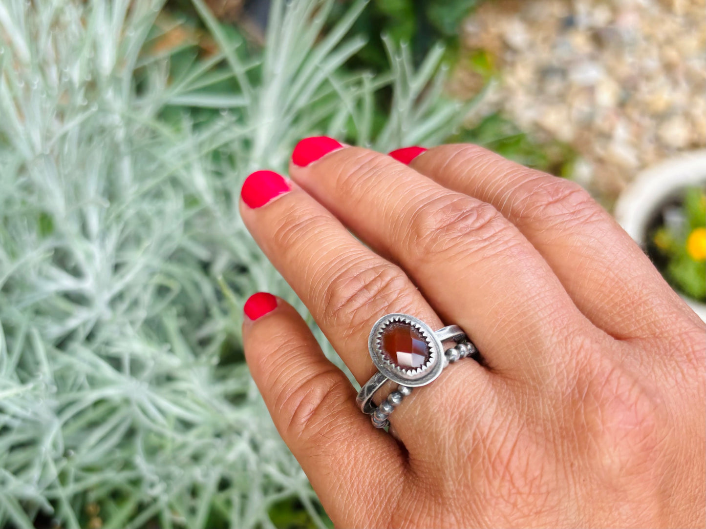 Faceted Carnelian Stacker Ring (Sz. 7.5)