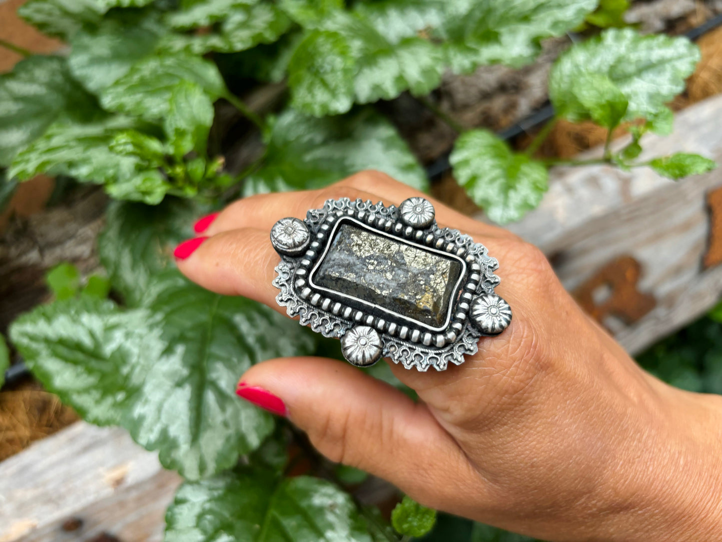 Sterling Silver Pyrite Custom adjustable Size Ring