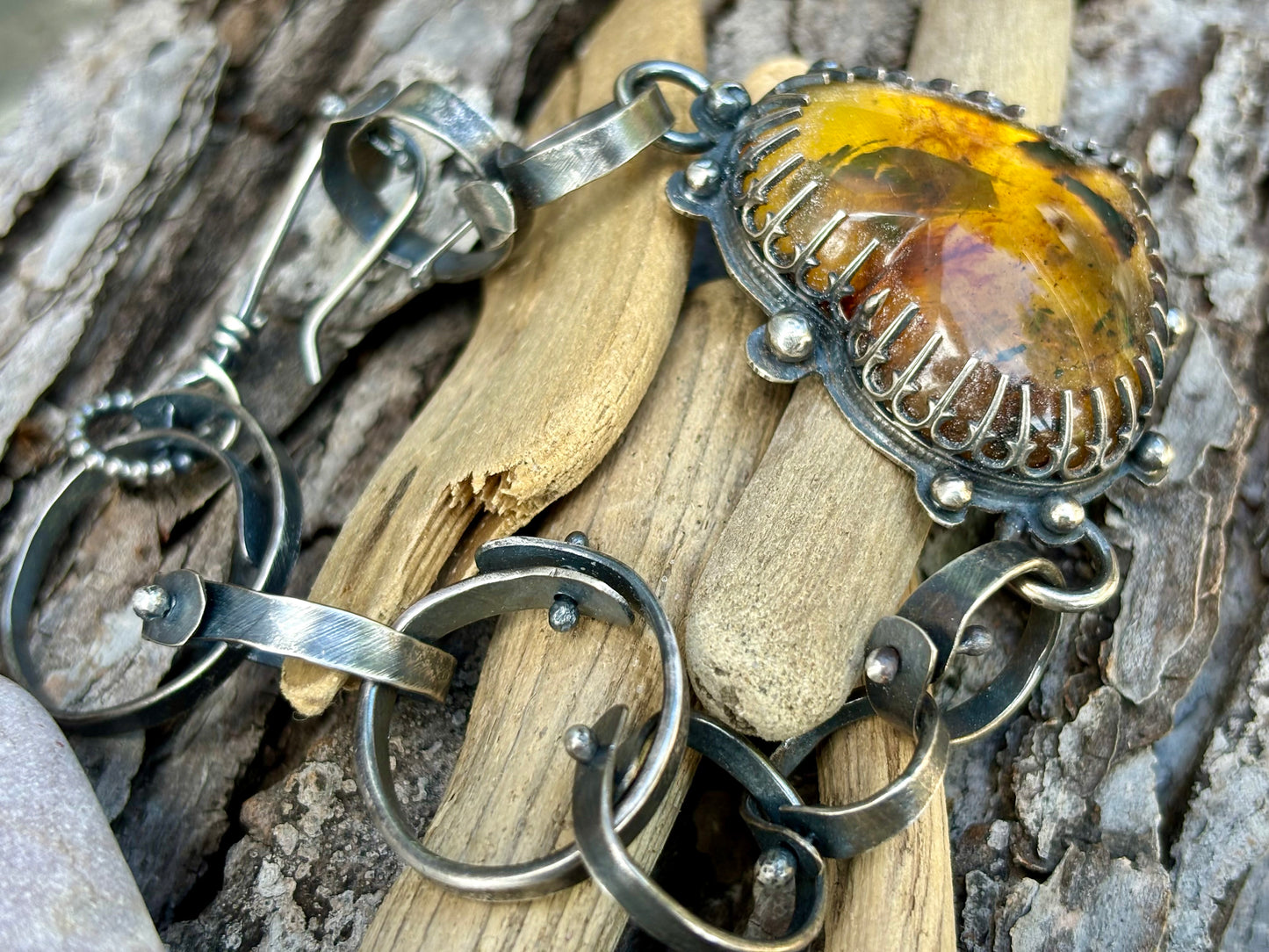 Sterling Silver Amber Heart Bracelet