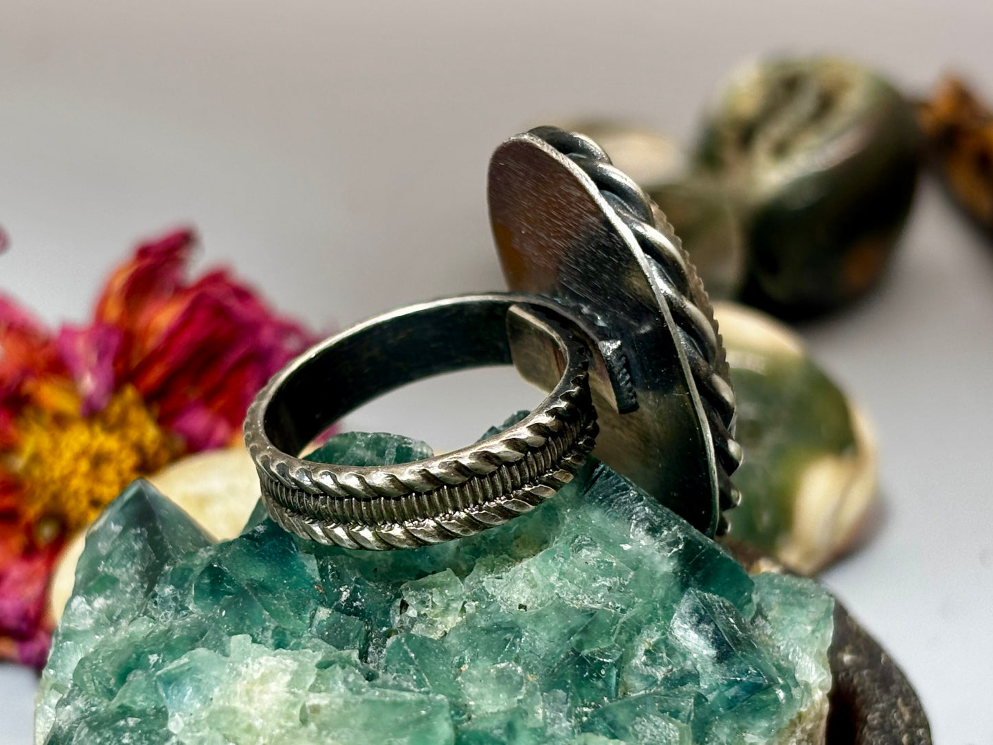 Sterling Silver Hubei Turquoise adjustable Ring # G