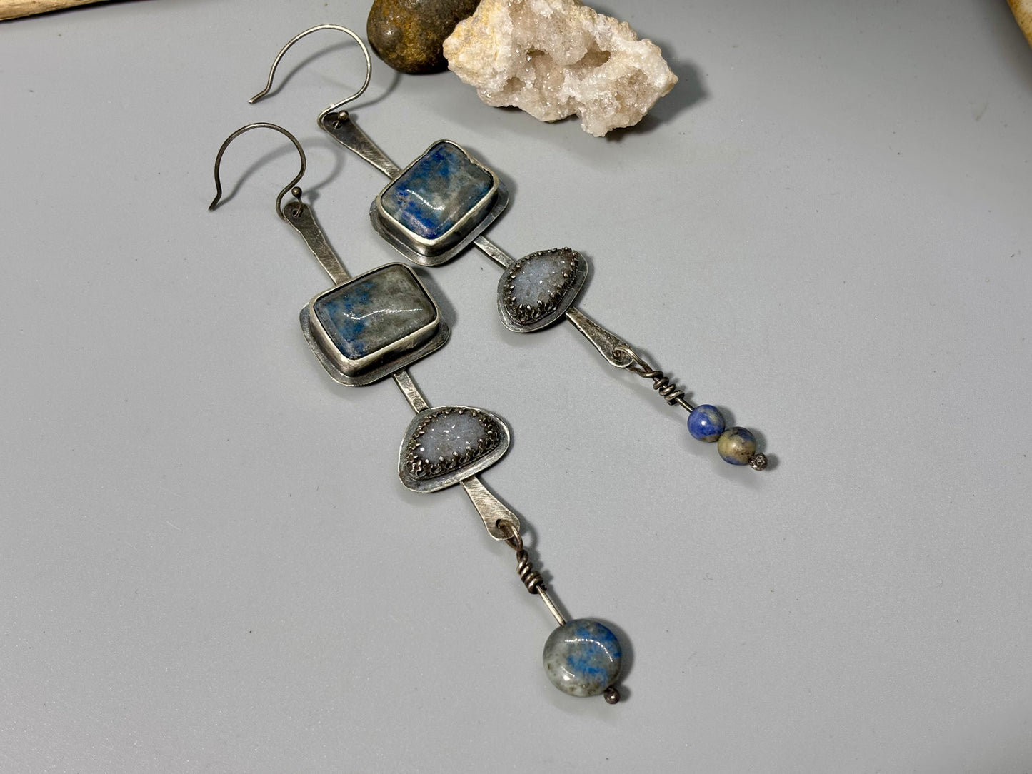 Sterling Silver Lapis Druzy Dangle Earrings
